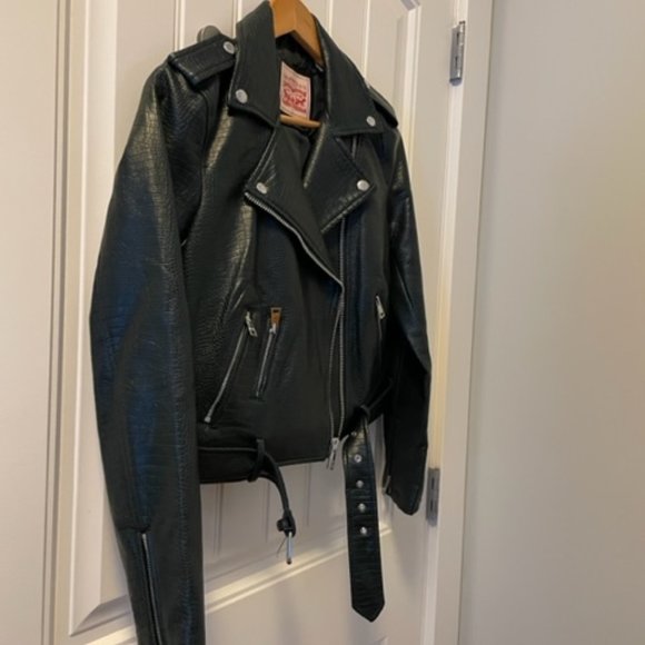 Levi's - Faux Snake Skin Moto Jacket - Emerald Green - Picture 6 of 7